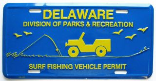 Vintage Nos Delaware Surf Fishing Permit License Plate,  Embossed,  Jeep Cj