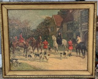 Vintage Heywood Hardy Fox Hunt Horse Print On Canvas Framed 19” X 23.  5”