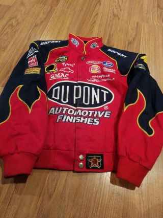 Vintage Nascar Jeff Gordon Dupont Racing Flames Jacket Youth Kids Size Med.  Red
