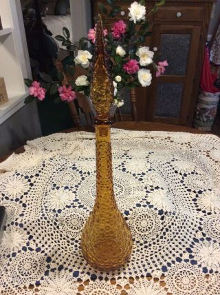 Vintage Amber Genie Bottle Decanter “bubbles” Italy?