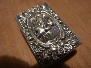 Antique/victorian Embossed Solid Silver Snuff Box Stamped 925,  Lion
