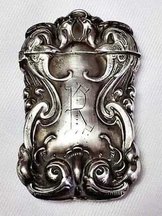 1800s Antique Art Nouveau Monogrammed Match Safe Vesta Sterling Silver Repousse