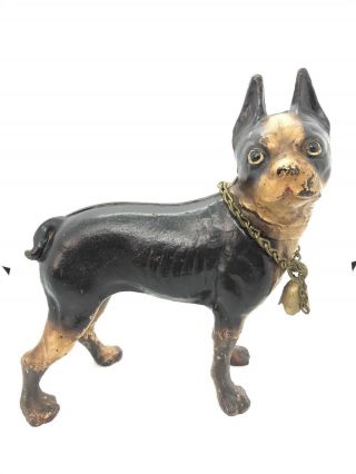 Antique Hubley Era Cast Iron French Bulldog Doorstop Paint 9” Inches