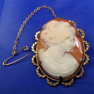 Stunning Vintage 9ct Rolled Gold Carved Shell Cameo Brooch Female - Hair Up -