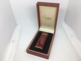 Vintage Cartier Gas Lighter Paris Made Gold Bordeaux Lacquer Pattern