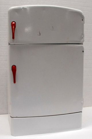 13” Tall Metal Toy Refrigerator Vintage But No Brand Name In Very Good Shape