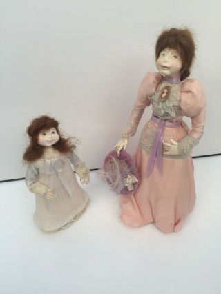 Mother & Daughter Girl Lady Vintage Dolls House Dolls By Joy Dean Dollhouse