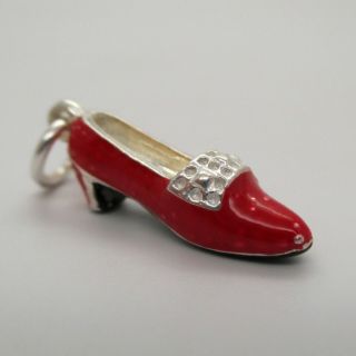 Vintage Sterling Silver Enamel Ruby Slipper Charm For Bracelet Pendant Cute Oz