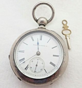 Antique 18s Hampden Hayward 4 Ounce Coin Silver Key Wind Pocket Watch