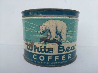 RARE ANTIQUE VINTAGE KEYWIND WHITE BEAR COFFEE TIN CAN LID 2