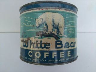 RARE ANTIQUE VINTAGE KEYWIND WHITE BEAR COFFEE TIN CAN LID 3