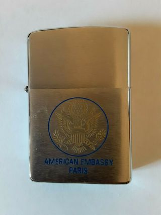 Zippo 1977 Never Lit " American Embassey Paris " Rare Souvenir Us Marine Guard,