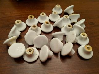 27 Vintage White Porcelain Ceramic Drawer Knobs Pulls 1 1/4 Inch