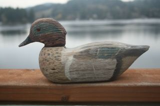 Duck Decoy,  Greenwing Teal Drake,  Solid Wood By Unknown,  Glass Eyes.