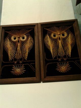 Vintage Mid - Century Modern String Art Owls (2)