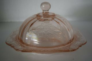 Pink Depression Glass Butter Dish Dome Lid Elegant Design Vintage