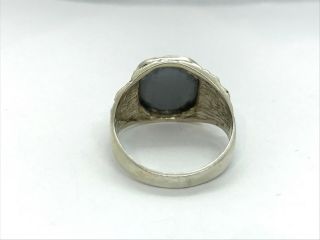 Stylish Vintage Mens Sterling Silver Hematite Intaglio Signet Ring Size V 3
