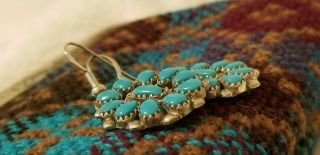 Vtg Old Pawn Navajo Cluster Morenci Turquoise Sterling Silver Clip - On Earrings