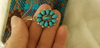 Vtg Old Pawn NAVAJO Cluster MORENCI TURQUOISE Sterling Silver Clip - On EARRINGS 3