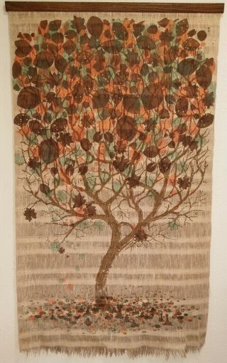 Vintage Mid Century Modern Wall Hanging / Tapestry / Weaving - Tree Serigraph Art