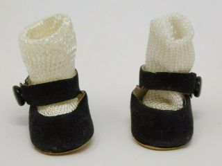 Vntg Madame Alexander - Kins Black Velvet Side Snap Shoes & Socks,  Fit Ginny Muffie