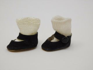 VNTG Madame Alexander - kins Black Velvet Side snap Shoes & socks,  fit Ginny Muffie 2