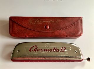 Vintage Hohner Chrometta 12 Chromatic Harmonica With Case Made In Germany