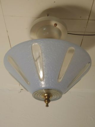 Vintage Mid Century Blue Glass Hallway Light Fixture Semi Flush Mount Rewired