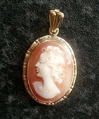 Pretty Vintage 9ct Yellow Gold Carved Shell Cameo Pendant Weighs 2.  4g