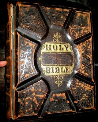 1883 Holy Bible Victorian Eisenhard Family Folio Fine Binding Antique Lehigh Pa