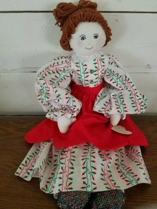 Vintage Hand Made Cloth Christmas Doll Yarn Hair 25 " Long Half Apron