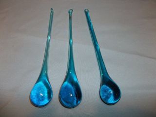 3 Vintage Drop Blown Glass Ornament Christmas Drip Teardrop Icicle Blue Set 666