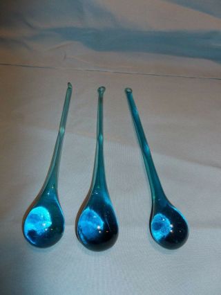 3 Vintage Drop Blown Glass Ornament Christmas Drip Teardrop Icicle Blue Set 666 2