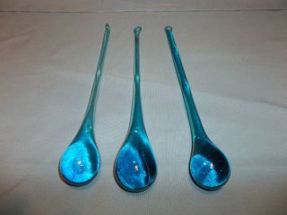 3 Vintage Drop Blown Glass Ornament Christmas Drip Teardrop Icicle Blue Set 666 3