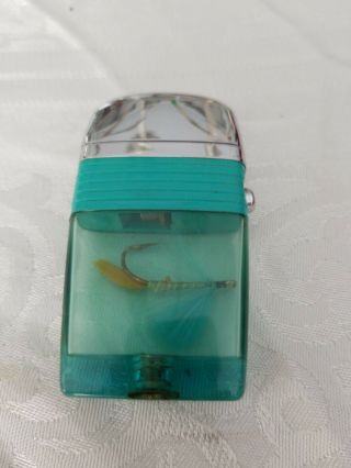 Vintage Scripto Fishing Lure Fly Vu Lighter Usa Turquoise & Yellow Hook