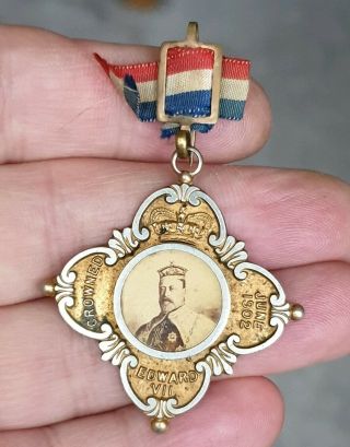 Edwardian Vintage 1902 Jewellery King Edward Vii Coronation Souvenir Medal Pin