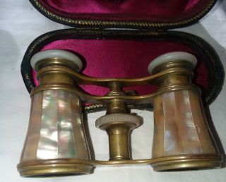 Antique Opera Glasses Mother Of Pearl/brass From Paris For Stowell & Co Boston