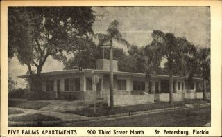 Five Palms Motel Apartments St Petersburg Florida Fl Vintage Postcard