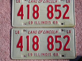 1968 Illinois Pair License Plates Org Cond