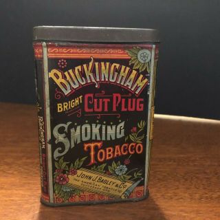 Vintage Buckingham Bright Cut Plug Smoking Tobacco Pocket Tin John J.  Bagley