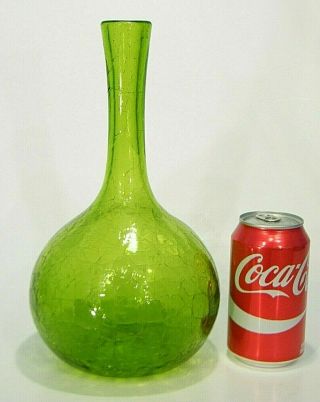 Mid Century Vtg 11.  5 " Green Optic Crackle Art Glass Bottle Decanter Ie; Blenko