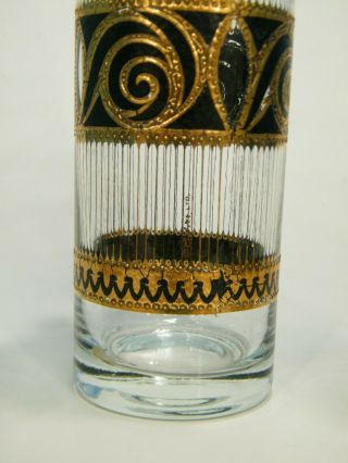 MiD CENTURY VtG CULVER BLACK GOLD SCROLL COCKTAiL GLASSES & DECANTER PiTCHER SET 3