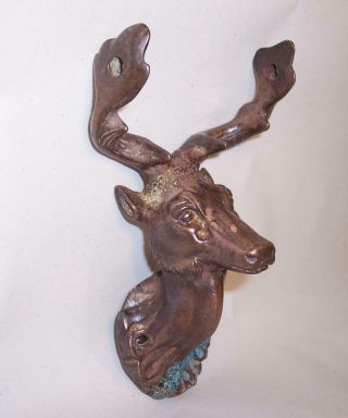 Antique Vintage Cast Bronze Stags Head Figure Wall Gong Holder - Deer Hunting