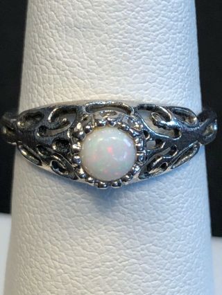 Opal Filigree Sterling Silver Ring Vintage Art Deco October Birthstone Sz 6
