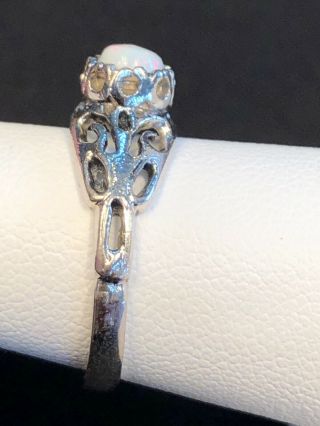 Opal Filigree Sterling Silver Ring Vintage Art Deco October Birthstone Sz 6 3