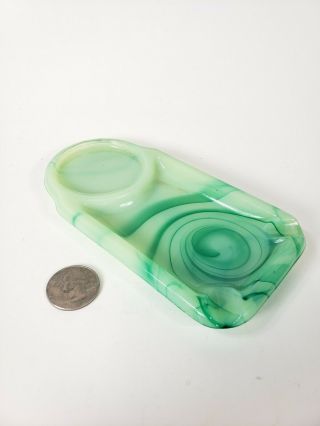 Vintage Art Deco Vidrio Products Corp Green Swirls Glass Ashtray