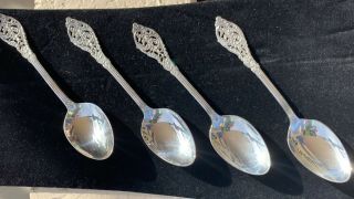 Florentine Lace By Reed & Barton 4 Sterling Silver Teaspoon Spoons 6 "
