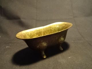 Old Vtg Small Miniature Novelty High Back Claw Foot Brass Tub