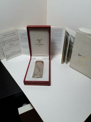 Cartier Lighter - Vintage - Box & Silver Plated With Red Enamelled Band