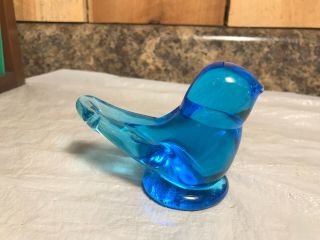 Vintage Blue Hand Blown Art Glass Bird Figurine